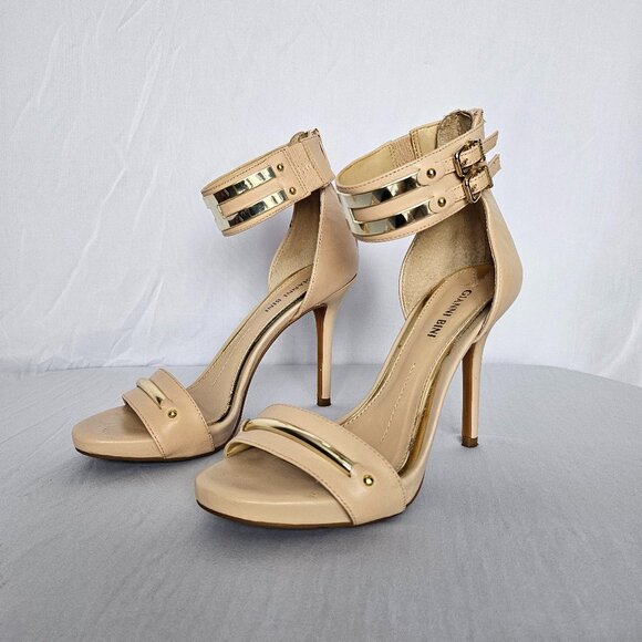 GIANNI BINI Nude / Beige Stiletto Heels with Gold Accents, Sz 6M - Picture 1 of 12
